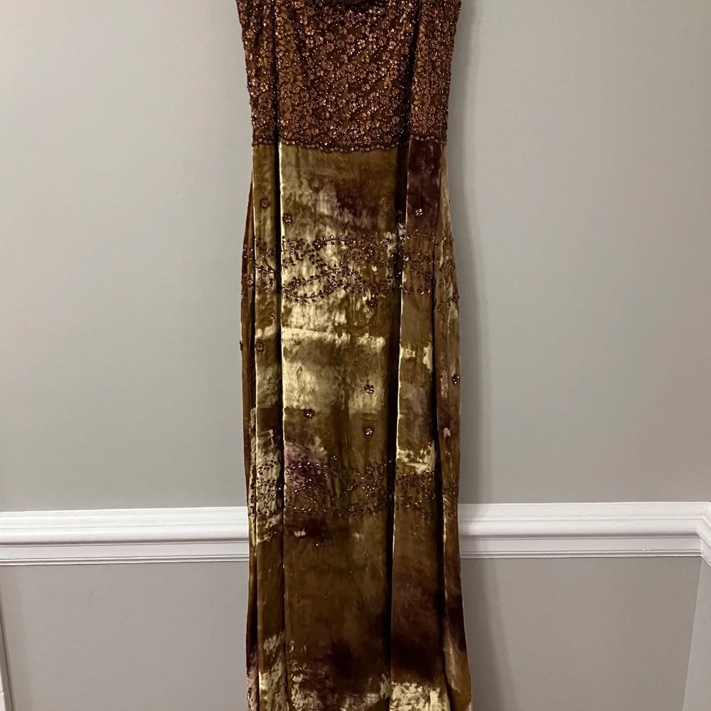 Badgley Mischka gold velvet beaded gown Vintage Y2K size 8 - Picture 6 of 15